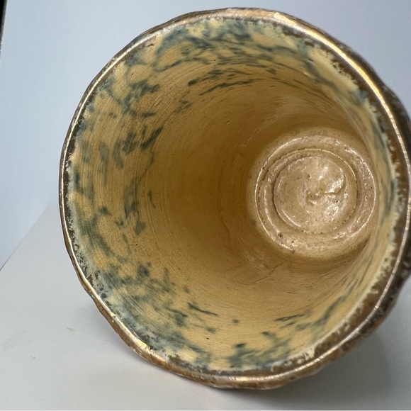 Vintage Small Blue Yellow Spongeware Stoneware Pitcher Vase Ceramic Piece - Picture 11 of 16